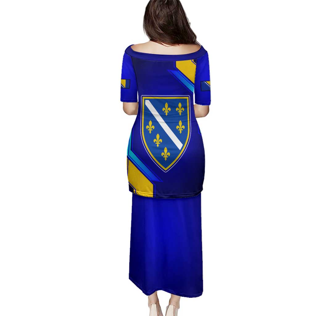 Bosnia and Herzegovina Coat of Arms Family Matching Puletasi and Hawaiian Shirt Blend of National Colors & Symbols