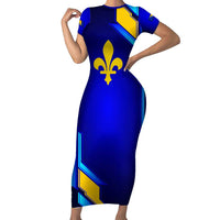 Bosnia and Herzegovina Coat of Arms Family Matching Short Sleeve Bodycon Dress and Hawaiian Shirt Blend of National Colors & Symbols