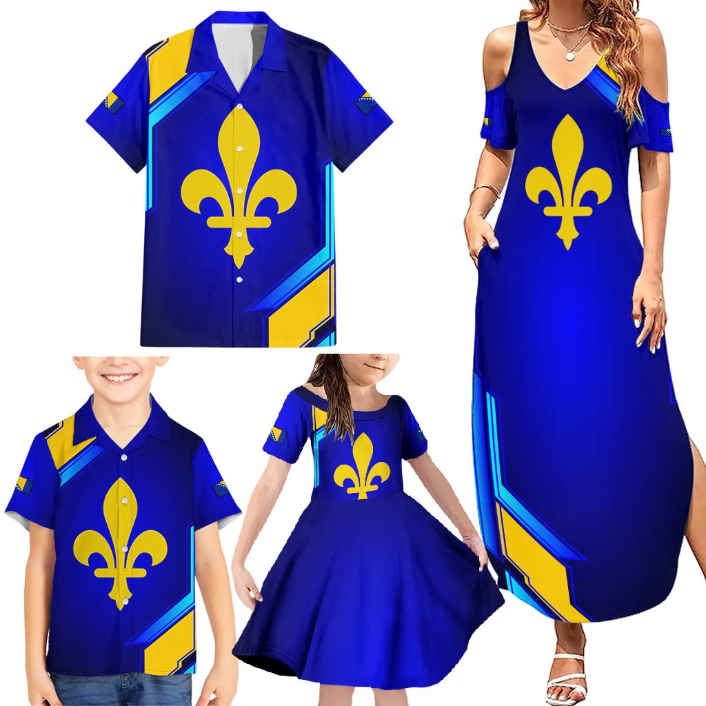 Bosnia and Herzegovina Coat of Arms Family Matching Summer Maxi Dress and Hawaiian Shirt Blend of National Colors & Symbols