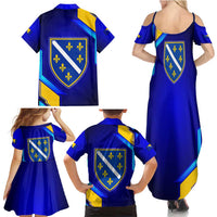 Bosnia and Herzegovina Coat of Arms Family Matching Summer Maxi Dress and Hawaiian Shirt Blend of National Colors & Symbols
