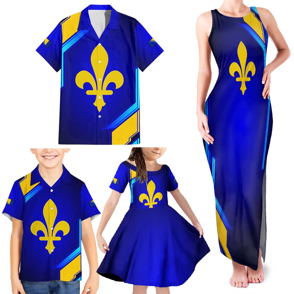 Bosnia and Herzegovina Coat of Arms Family Matching Tank Maxi Dress and Hawaiian Shirt Blend of National Colors & Symbols