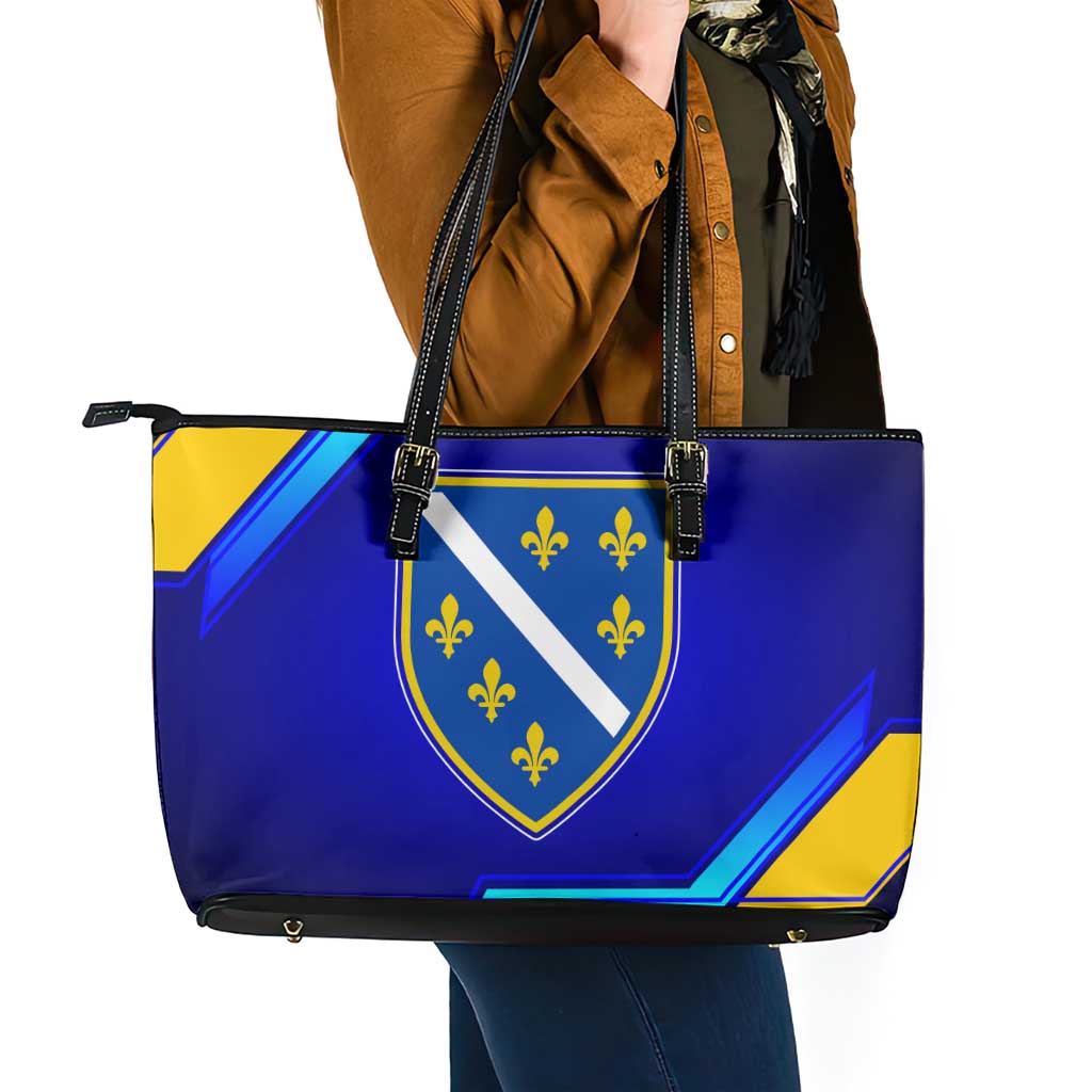 Bosnia and Herzegovina Coat of Arms Leather Tote Bag Blend of National Colors & Symbols
