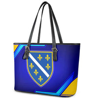 Bosnia and Herzegovina Coat of Arms Leather Tote Bag Blend of National Colors & Symbols