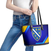 Bosnia and Herzegovina Coat of Arms Leather Tote Bag Blend of National Colors & Symbols