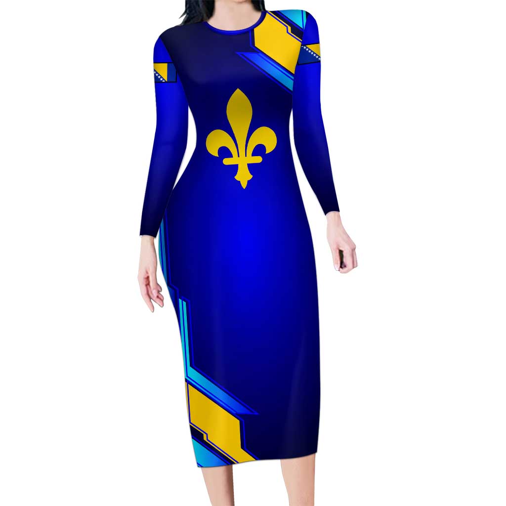 Bosnia and Herzegovina Coat of Arms Long Sleeve Bodycon Dress Blend of National Colors & Symbols