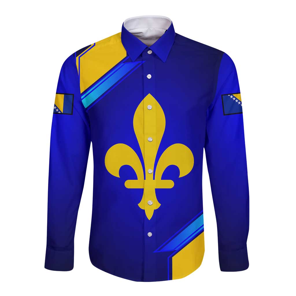 Bosnia and Herzegovina Coat of Arms Long Sleeve Button Shirt Blend of National Colors & Symbols