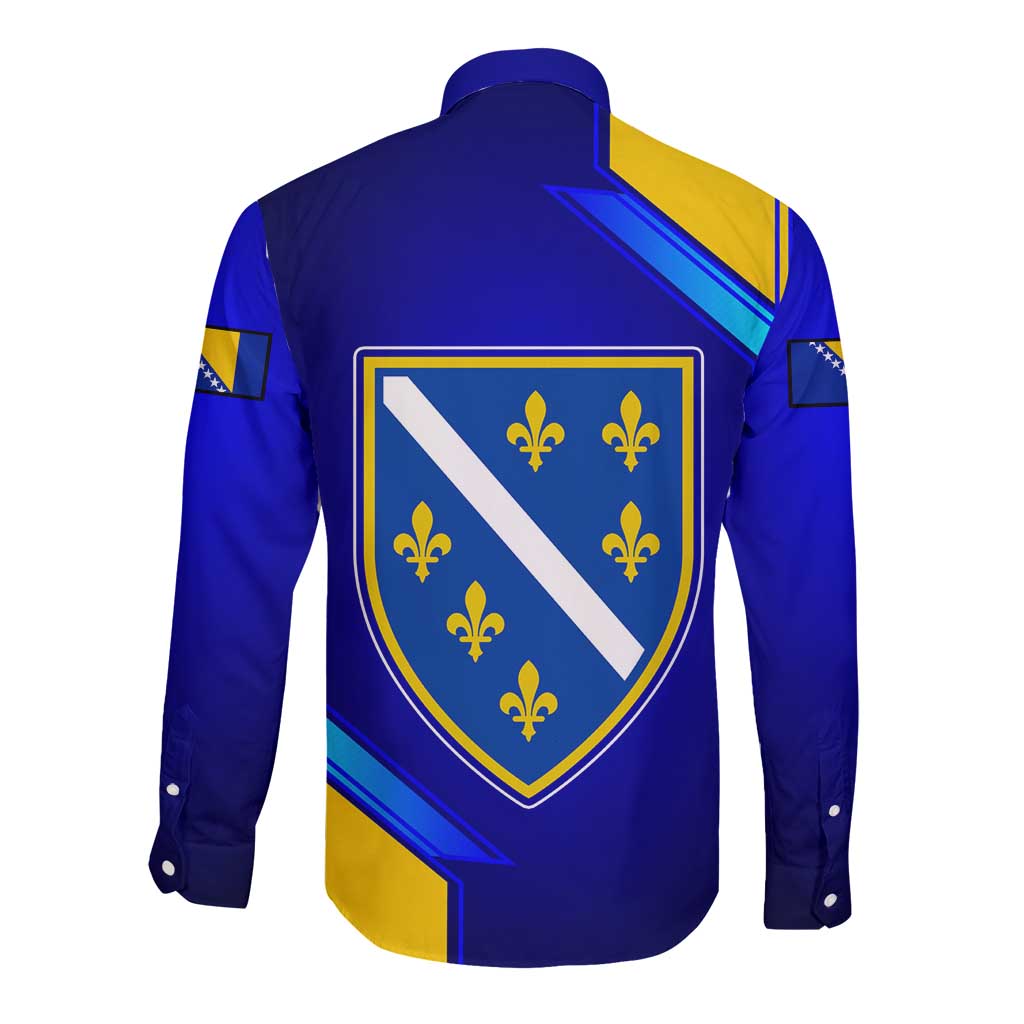 Bosnia and Herzegovina Coat of Arms Long Sleeve Button Shirt Blend of National Colors & Symbols