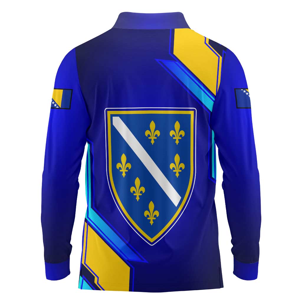 Bosnia and Herzegovina Coat of Arms Long Sleeve Polo Shirt Blend of National Colors & Symbols