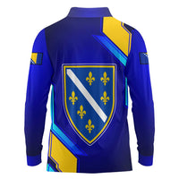 Bosnia and Herzegovina Coat of Arms Long Sleeve Polo Shirt Blend of National Colors & Symbols