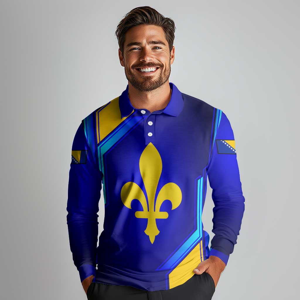 Bosnia and Herzegovina Coat of Arms Long Sleeve Polo Shirt Blend of National Colors & Symbols