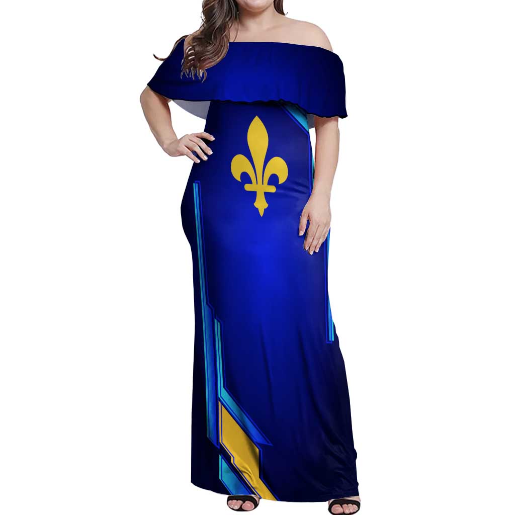 Bosnia and Herzegovina Coat of Arms Off Shoulder Maxi Dress Blend of National Colors & Symbols