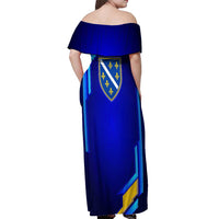 Bosnia and Herzegovina Coat of Arms Off Shoulder Maxi Dress Blend of National Colors & Symbols