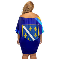 Bosnia and Herzegovina Coat of Arms Off Shoulder Short Dress Blend of National Colors & Symbols
