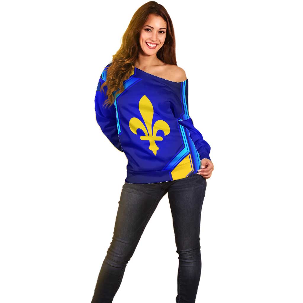 Bosnia and Herzegovina Coat of Arms Off Shoulder Sweater Blend of National Colors & Symbols