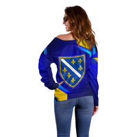 Bosnia and Herzegovina Coat of Arms Off Shoulder Sweater Blend of National Colors & Symbols