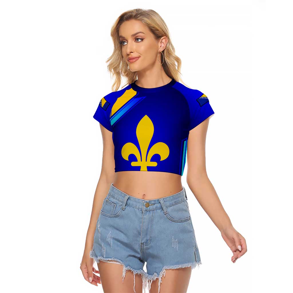 Bosnia and Herzegovina Coat of Arms Raglan Cropped T Shirt Blend of National Colors & Symbols