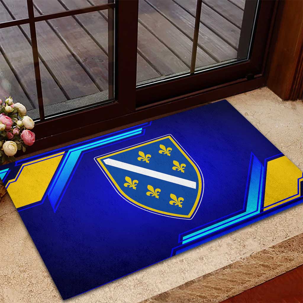 Bosnia and Herzegovina Coat of Arms Rubber Doormat Blend of National Colors & Symbols
