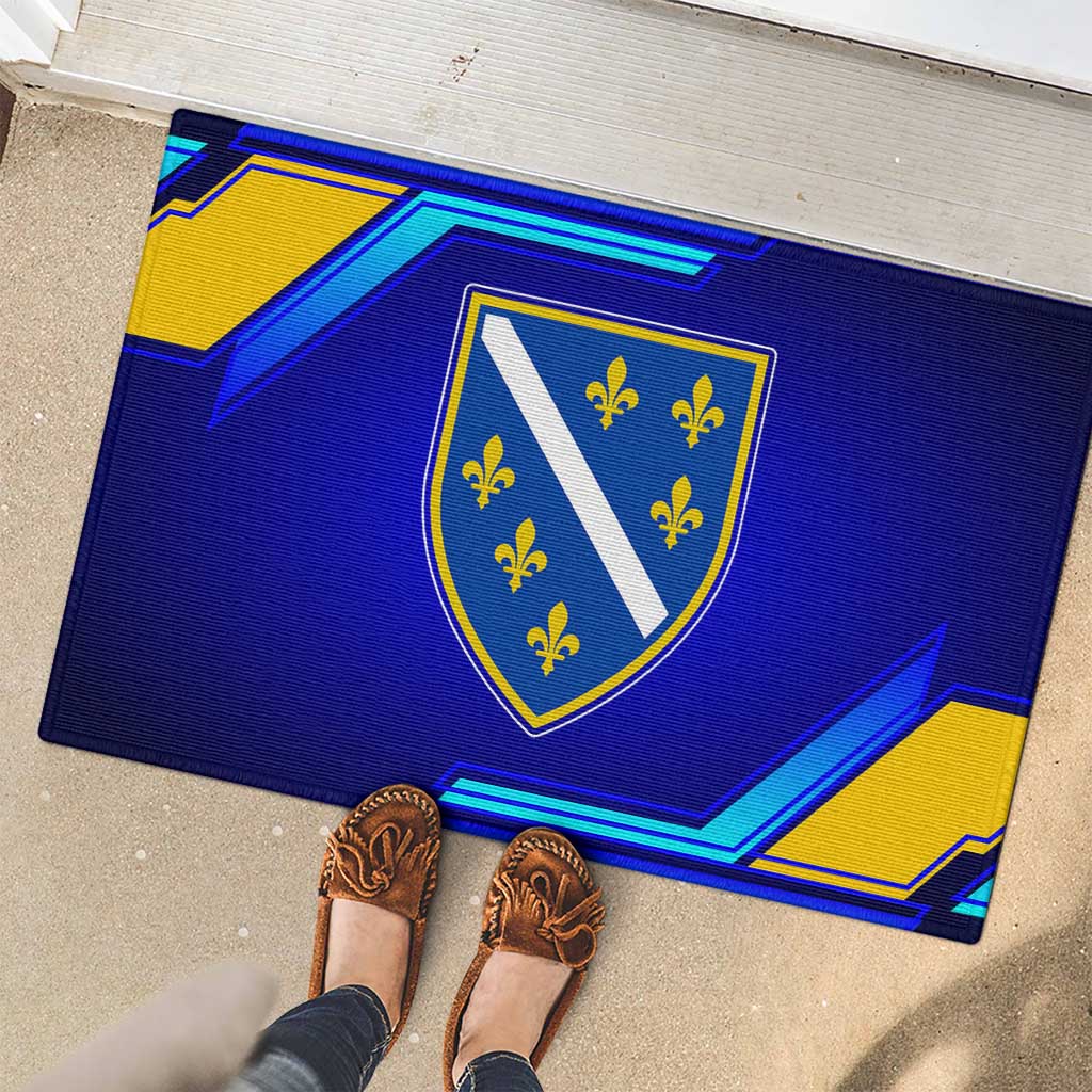 Bosnia and Herzegovina Coat of Arms Rubber Doormat Blend of National Colors & Symbols
