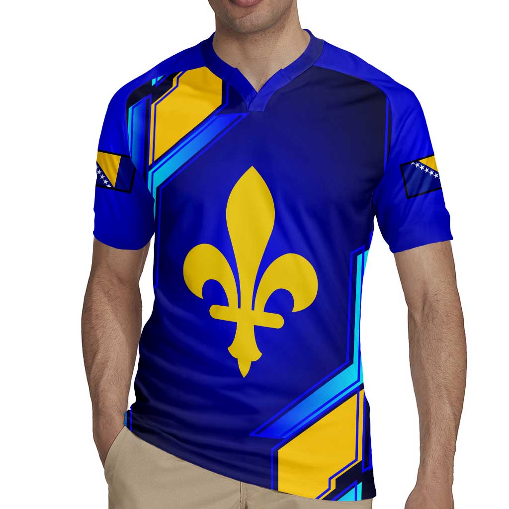 Bosnia and Herzegovina Coat of Arms Rugby Jersey Blend of National Colors & Symbols