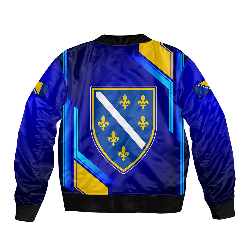 Bosnia and Herzegovina Coat of Arms Sleeve Zip Bomber Jacket Blend of National Colors & Symbols