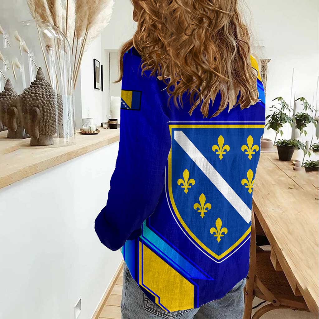Bosnia and Herzegovina Coat of Arms Women Casual Shirt Blend of National Colors & Symbols