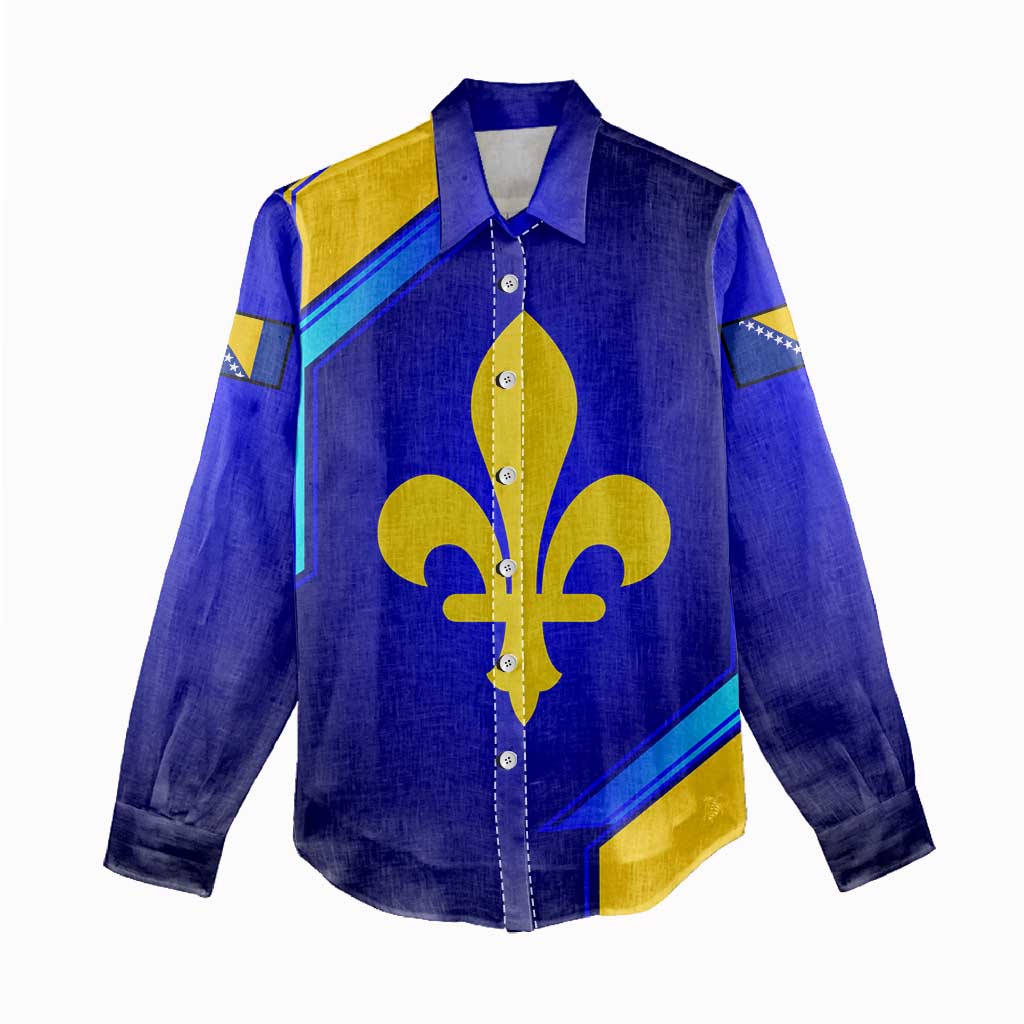 Bosnia and Herzegovina Coat of Arms Women Casual Shirt Blend of National Colors & Symbols