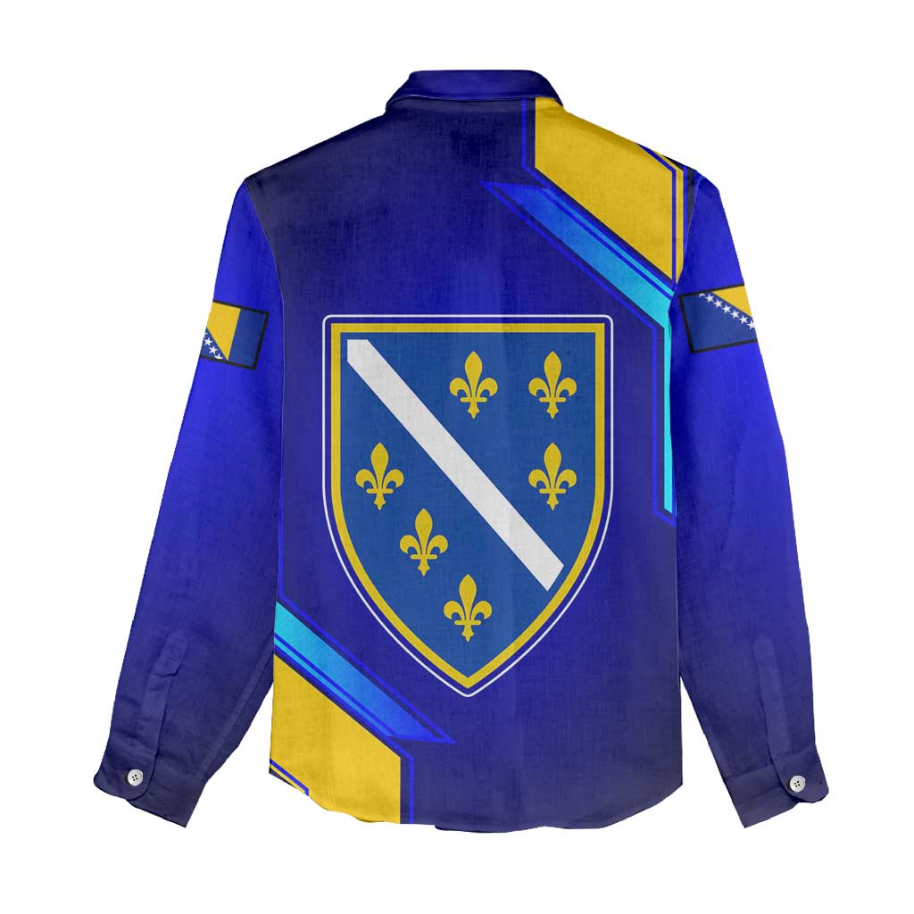 Bosnia and Herzegovina Coat of Arms Women Casual Shirt Blend of National Colors & Symbols
