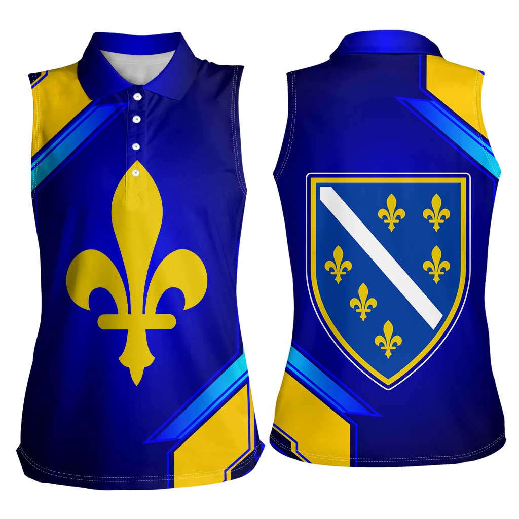 Bosnia and Herzegovina Coat of Arms Women Sleeveless Polo Shirt Blend of National Colors & Symbols