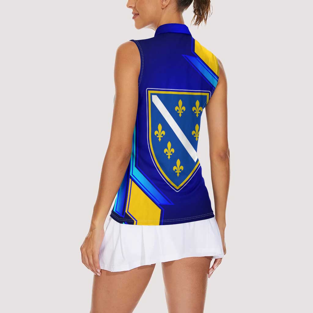 Bosnia and Herzegovina Coat of Arms Women Sleeveless Polo Shirt Blend of National Colors & Symbols