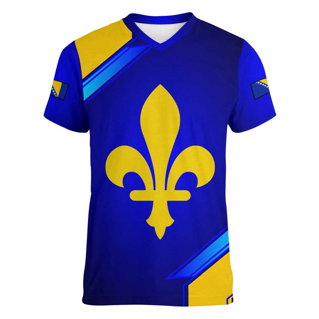 Bosnia and Herzegovina Coat of Arms Women V-Neck T-Shirt Blend of National Colors & Symbols