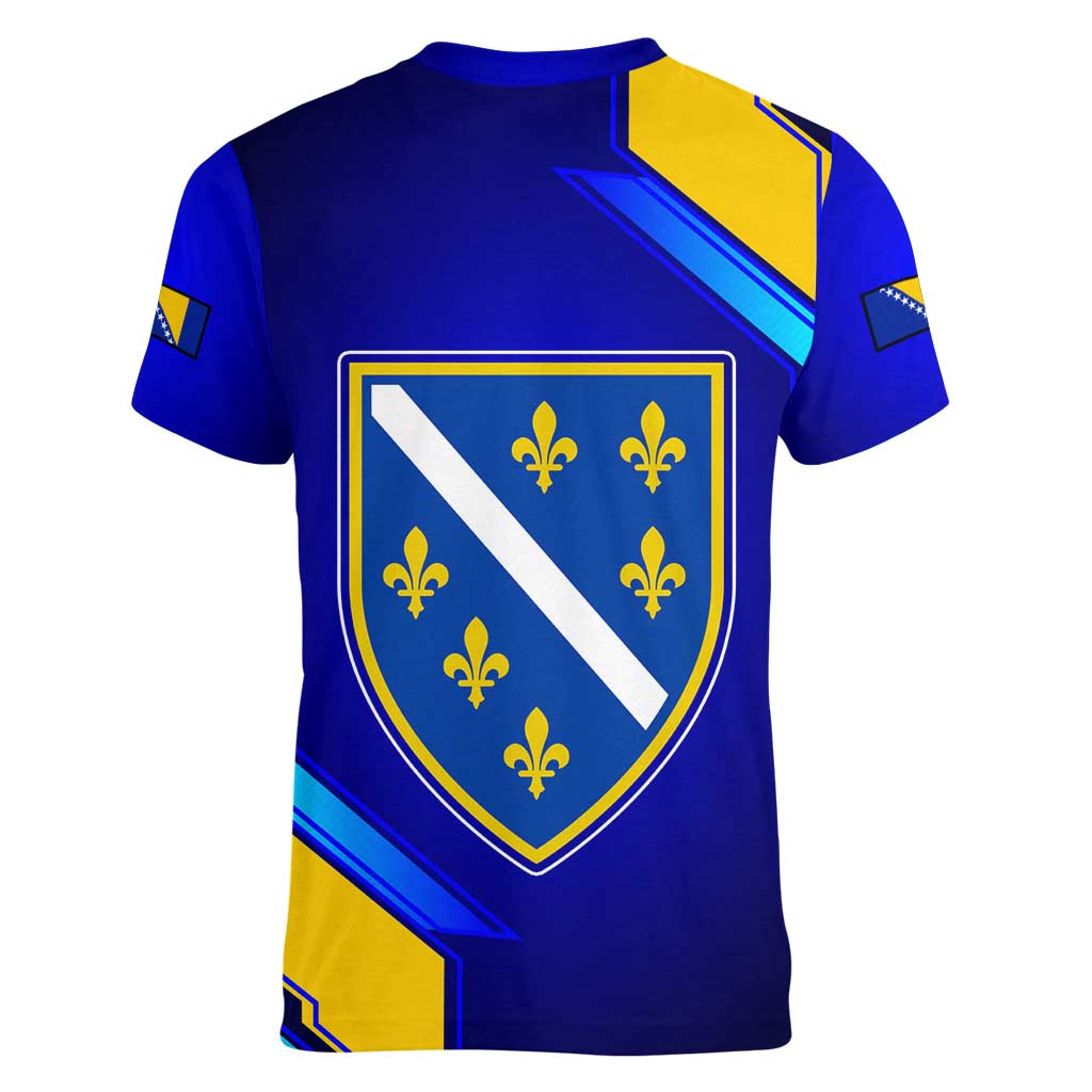 Bosnia and Herzegovina Coat of Arms Women V-Neck T-Shirt Blend of National Colors & Symbols