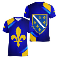Bosnia and Herzegovina Coat of Arms Women V-Neck T-Shirt Blend of National Colors & Symbols