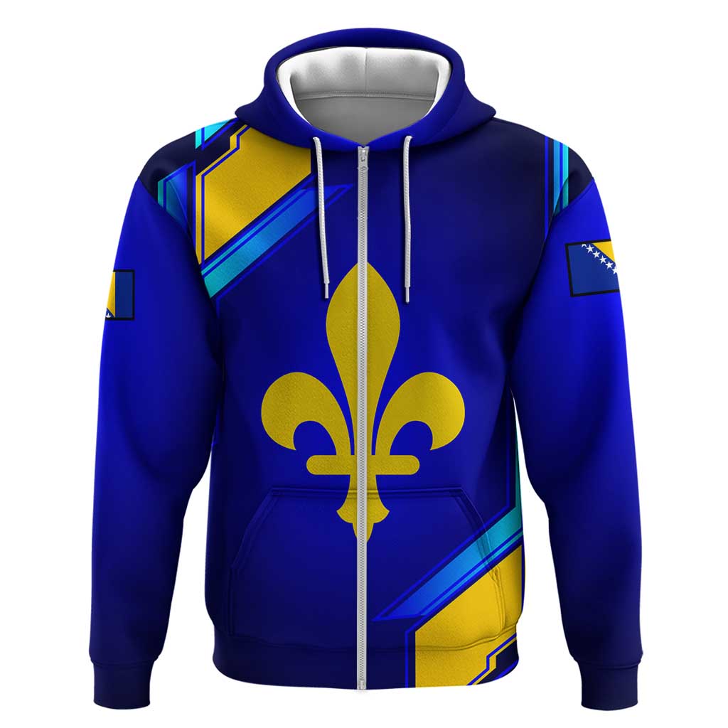 Bosnia and Herzegovina Coat of Arms Zip Hoodie Blend of National Colors & Symbols