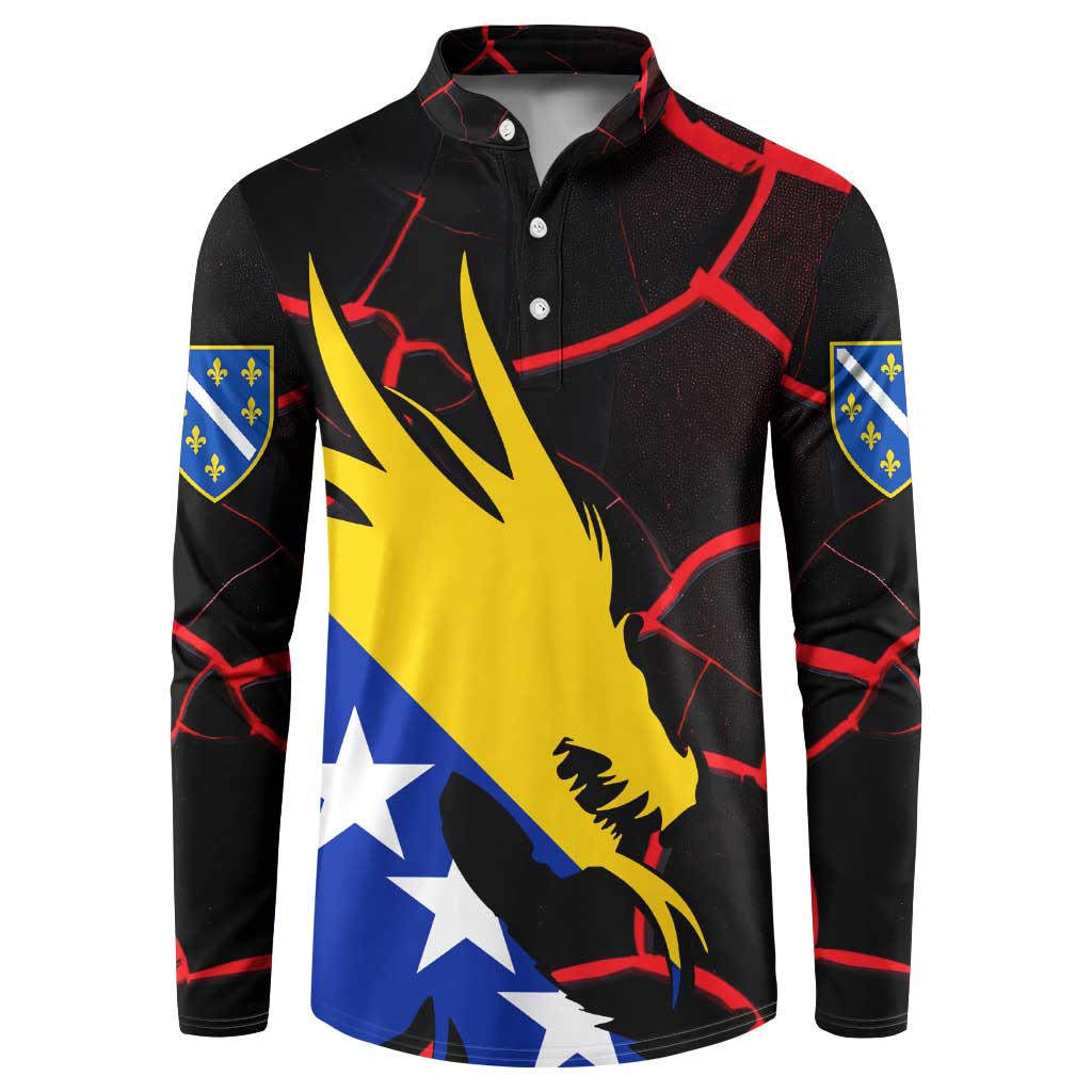 Bosnia and Herzegovina Flag Button Sweatshirt with Dragon Shape - Fusion of National Pride & Sports Spirit