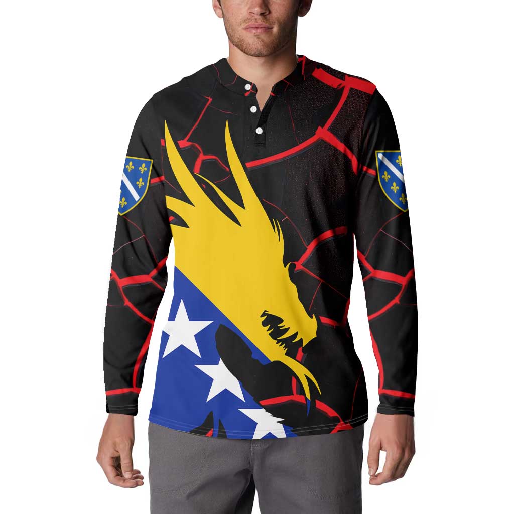 Bosnia and Herzegovina Flag Button Sweatshirt with Dragon Shape - Fusion of National Pride & Sports Spirit