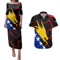 Bosnia and Herzegovina Flag Couples Matching Puletasi and Hawaiian Shirt with Dragon Shape - Fusion of National Pride & Sports Spirit
