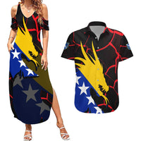 Bosnia and Herzegovina Flag Couples Matching Summer Maxi Dress and Hawaiian Shirt with Dragon Shape - Fusion of National Pride & Sports Spirit