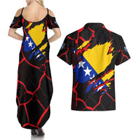 Bosnia and Herzegovina Flag Couples Matching Summer Maxi Dress and Hawaiian Shirt with Dragon Shape - Fusion of National Pride & Sports Spirit