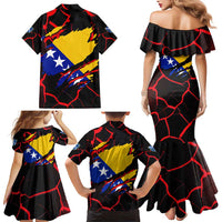 Bosnia and Herzegovina Flag Family Matching Mermaid Dress and Hawaiian Shirt with Dragon Shape - Fusion of National Pride & Sports Spirit