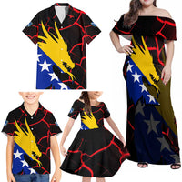 Bosnia and Herzegovina Flag Family Matching Off Shoulder Maxi Dress and Hawaiian Shirt with Dragon Shape - Fusion of National Pride & Sports Spirit