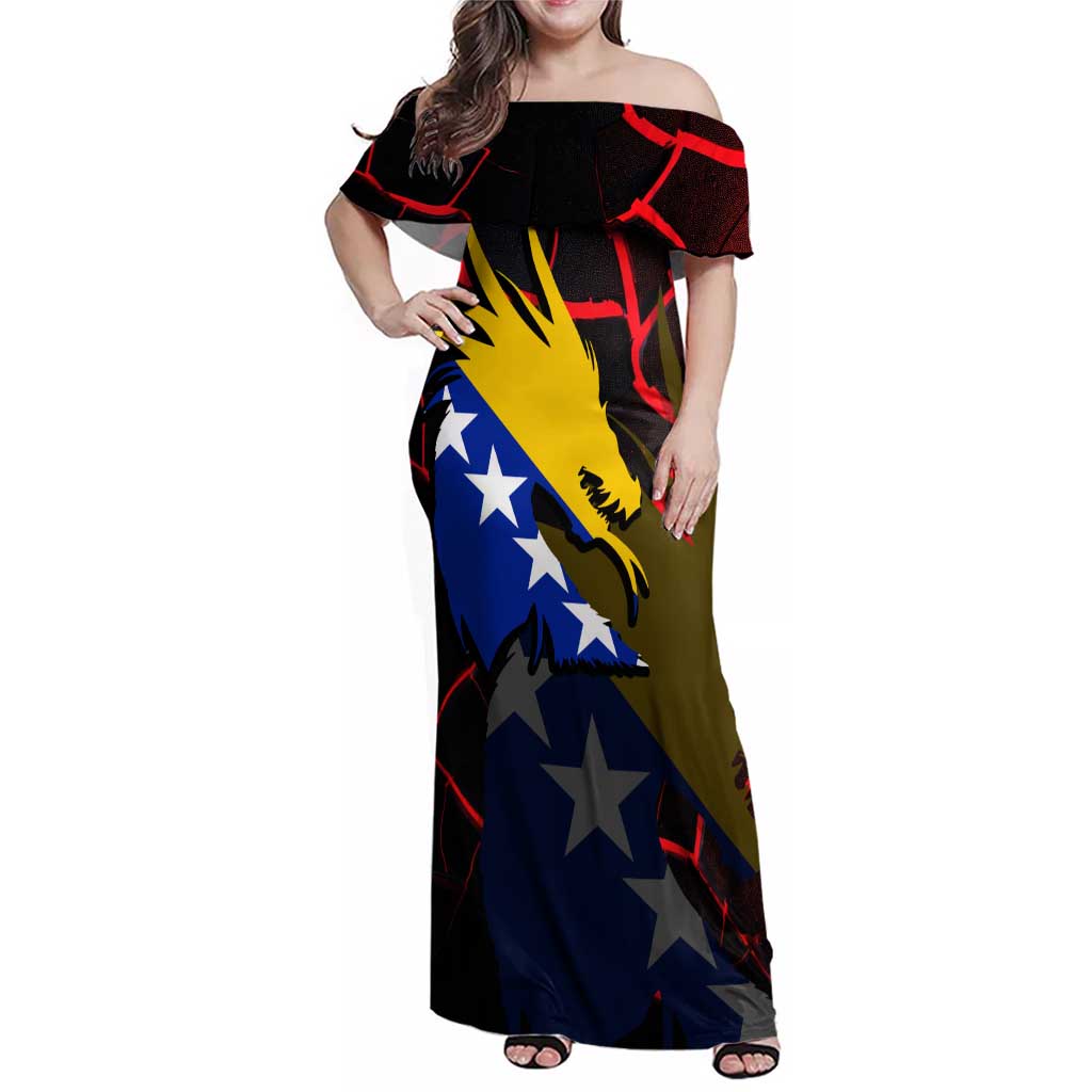 Bosnia and Herzegovina Flag Family Matching Off Shoulder Maxi Dress and Hawaiian Shirt with Dragon Shape - Fusion of National Pride & Sports Spirit