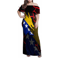 Bosnia and Herzegovina Flag Family Matching Off Shoulder Maxi Dress and Hawaiian Shirt with Dragon Shape - Fusion of National Pride & Sports Spirit