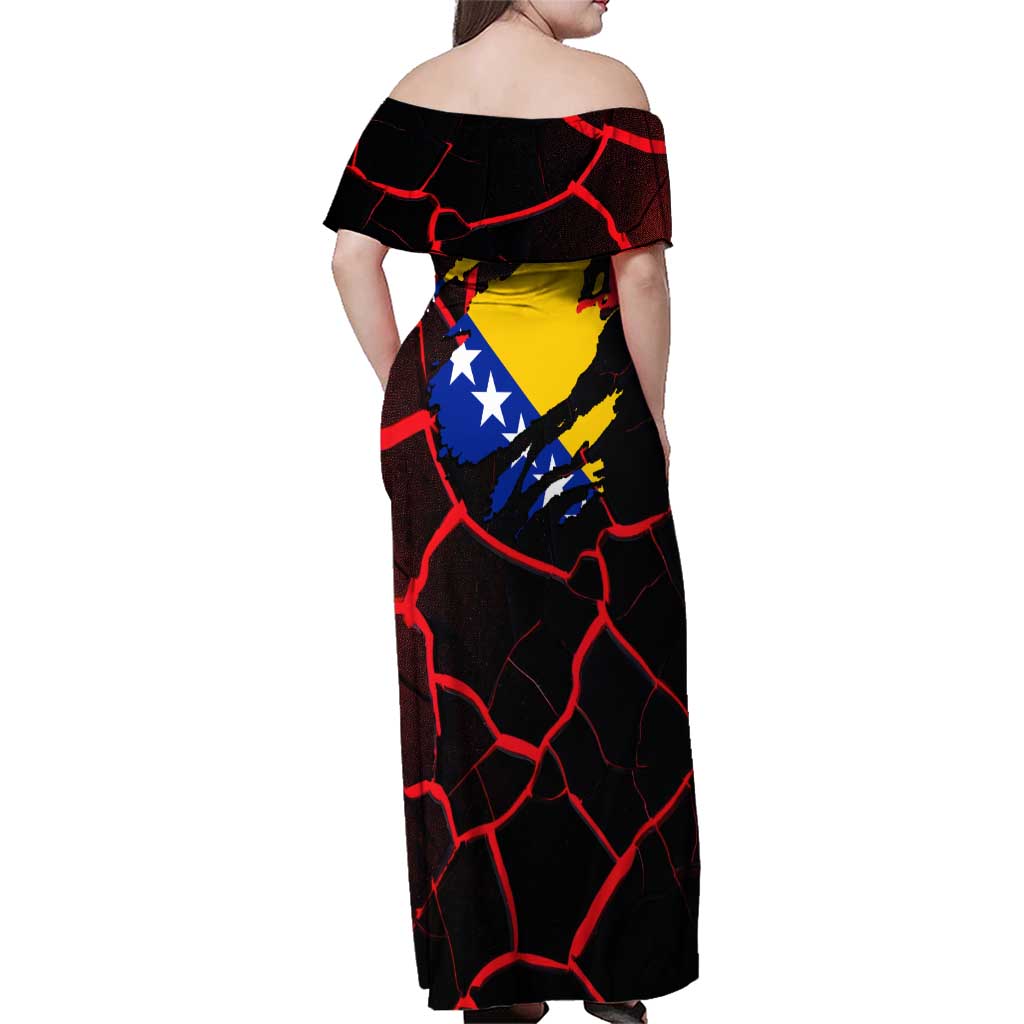 Bosnia and Herzegovina Flag Family Matching Off Shoulder Maxi Dress and Hawaiian Shirt with Dragon Shape - Fusion of National Pride & Sports Spirit