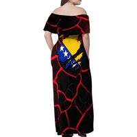 Bosnia and Herzegovina Flag Family Matching Off Shoulder Maxi Dress and Hawaiian Shirt with Dragon Shape - Fusion of National Pride & Sports Spirit