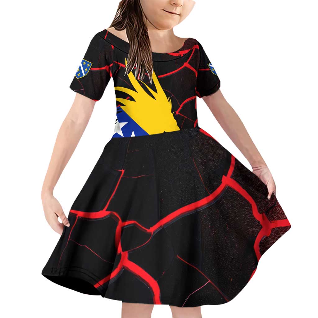 Bosnia and Herzegovina Flag Family Matching Off Shoulder Short Dress and Hawaiian Shirt with Dragon Shape - Fusion of National Pride & Sports Spirit