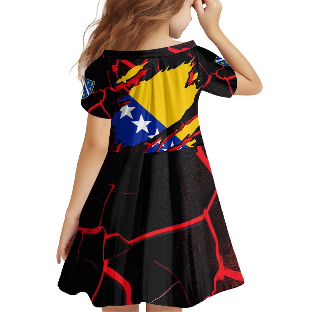 Bosnia and Herzegovina Flag Family Matching Off Shoulder Short Dress and Hawaiian Shirt with Dragon Shape - Fusion of National Pride & Sports Spirit