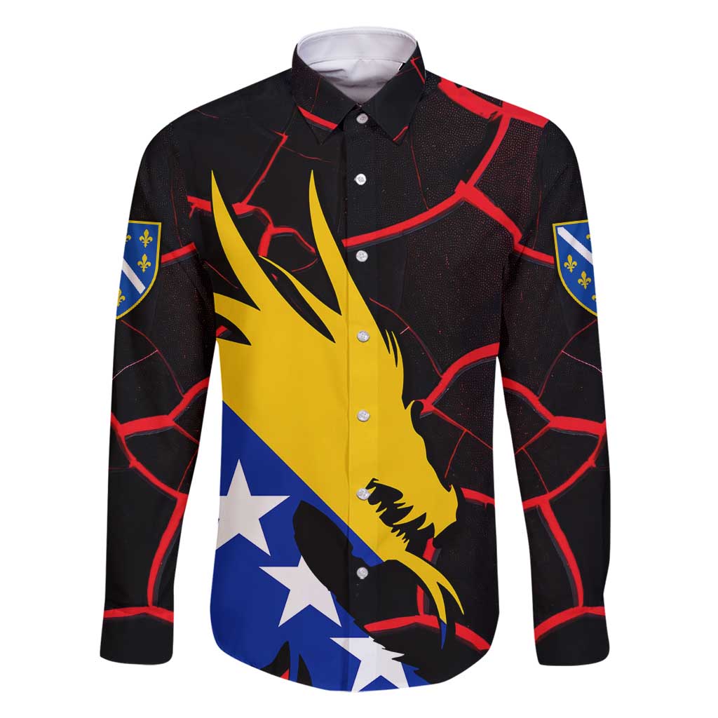 Bosnia and Herzegovina Flag Family Matching Off Shoulder Short Dress and Hawaiian Shirt with Dragon Shape - Fusion of National Pride & Sports Spirit