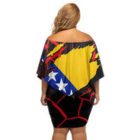 Bosnia and Herzegovina Flag Family Matching Off Shoulder Short Dress and Hawaiian Shirt with Dragon Shape - Fusion of National Pride & Sports Spirit