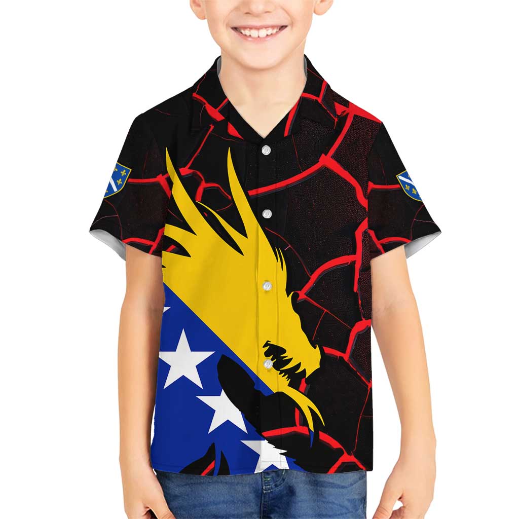 Bosnia and Herzegovina Flag Family Matching Off Shoulder Short Dress and Hawaiian Shirt with Dragon Shape - Fusion of National Pride & Sports Spirit
