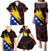 Bosnia and Herzegovina Flag Family Matching Puletasi and Hawaiian Shirt with Dragon Shape - Fusion of National Pride & Sports Spirit